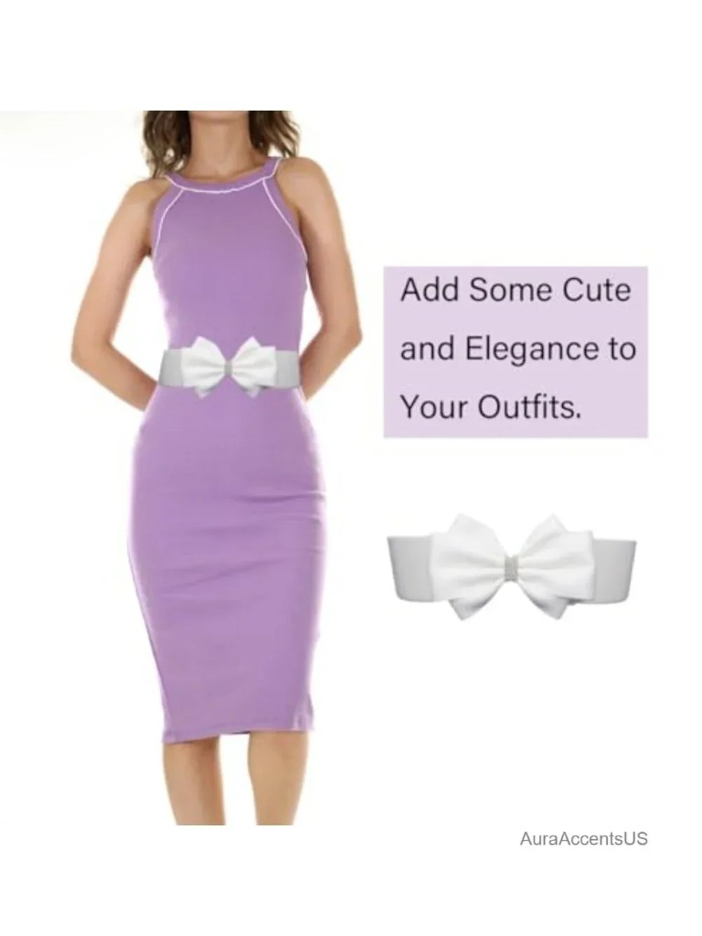 Stretch Belt with Rhinestone Bow Elastic Waist Accessory for Dresses Jeans